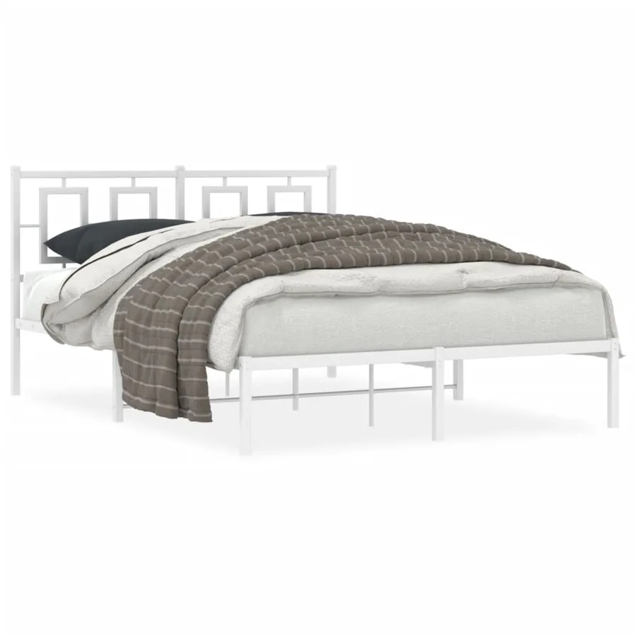 Cadre de lit métal sans matelas et tête de lit blanc 140x190 cm - 2