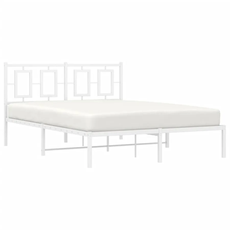 Cadre de lit métal sans matelas et tête de lit blanc 140x190 cm - 4