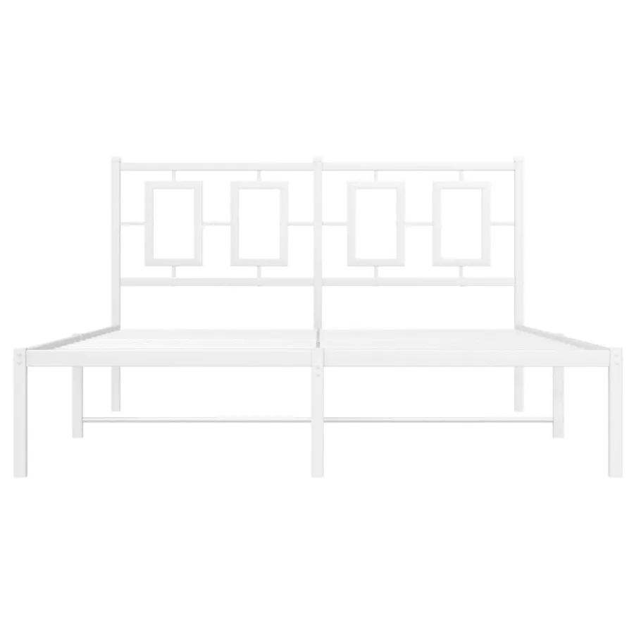 Cadre de lit métal sans matelas et tête de lit blanc 140x190 cm - 5