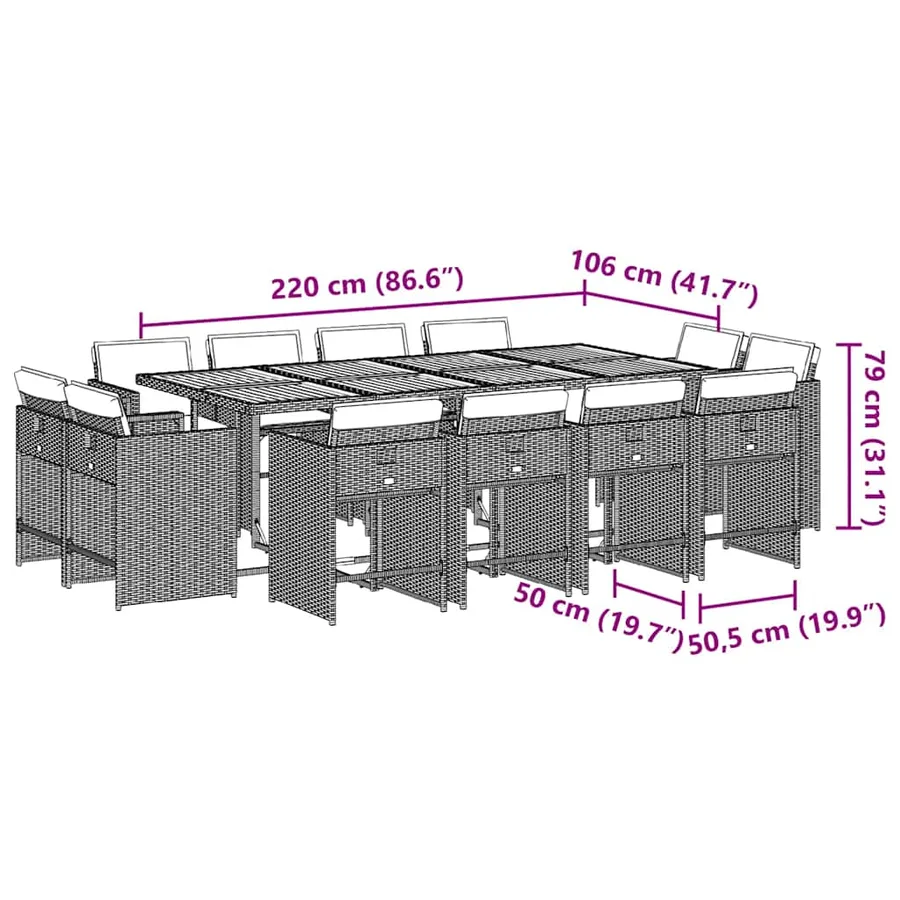 Ensemble à manger de jardin et coussins 13 pcs gris clair rotin - 8