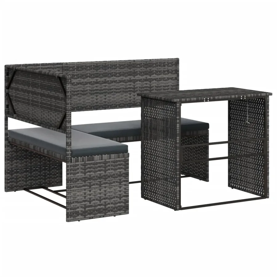 Canapé de jardin avec table et coussins en forme de L gris - 2
