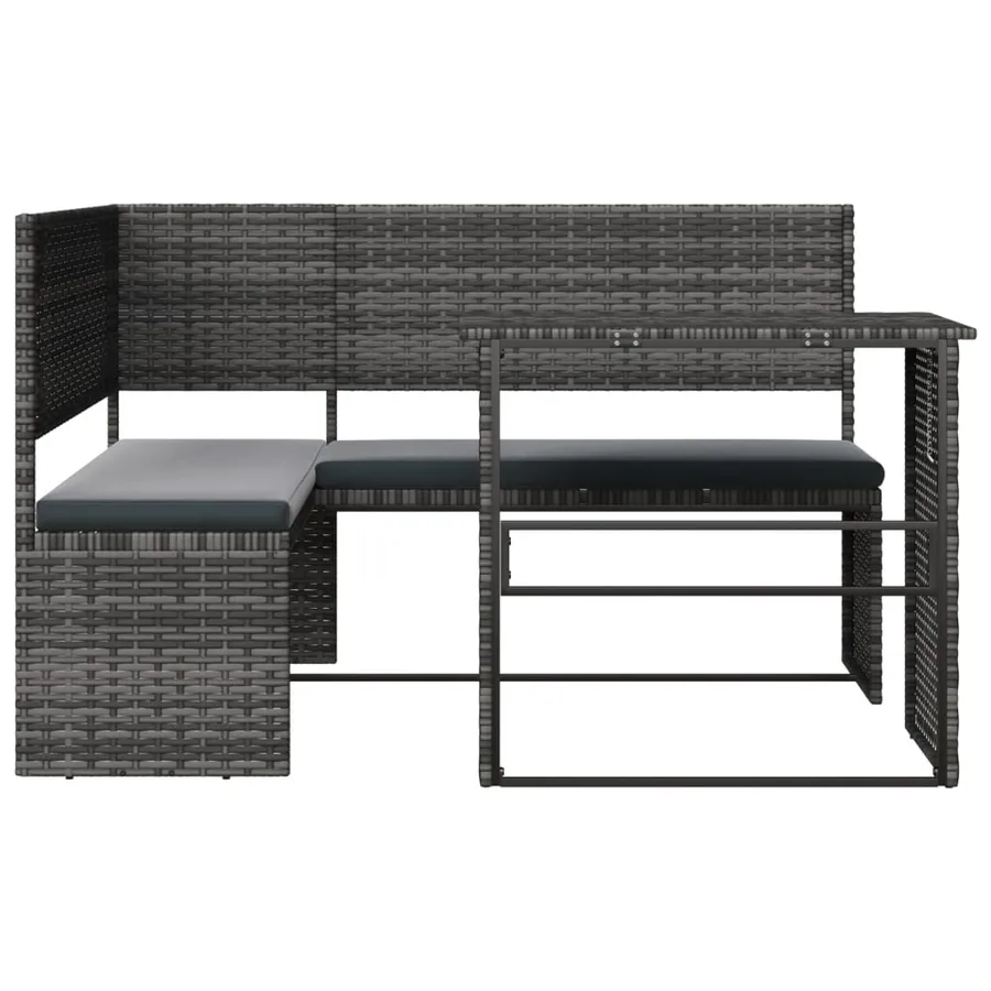 Canapé de jardin avec table et coussins en forme de L gris - 3