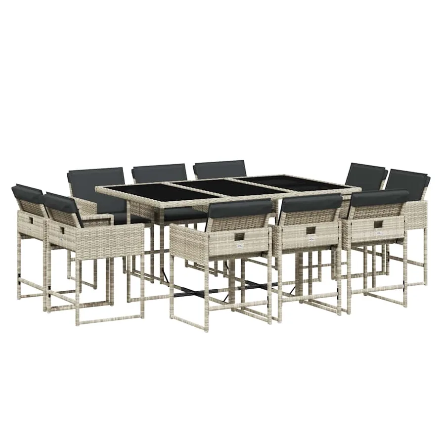 Ensemble à manger de jardin 11pcs avec coussins gris poly rotin - 2