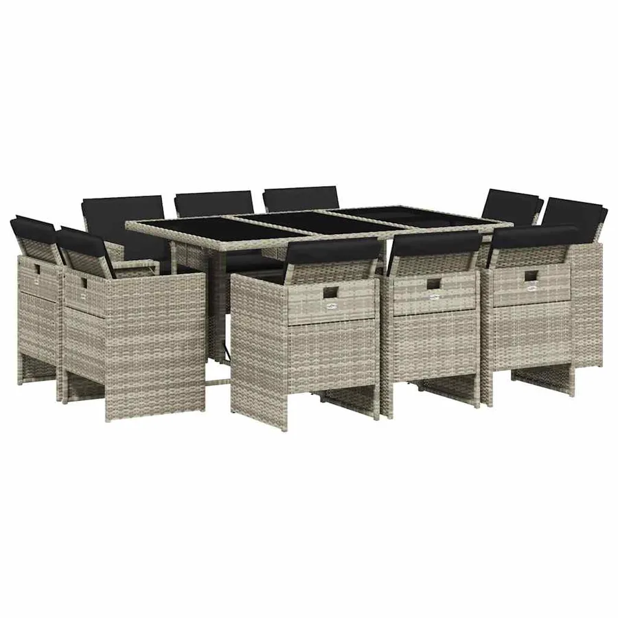 Ensemble à manger de jardin 11pcs avec coussins gris poly rotin - 2