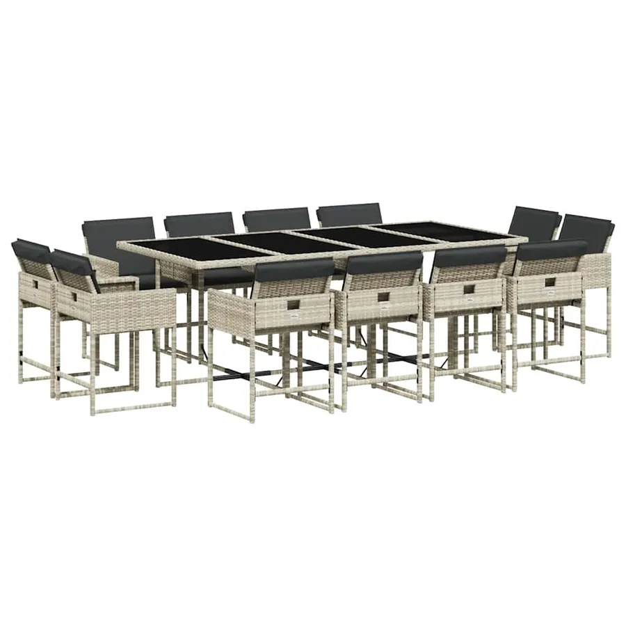 Ensemble à manger de jardin et coussins 13 pcs gris clair rotin - 2