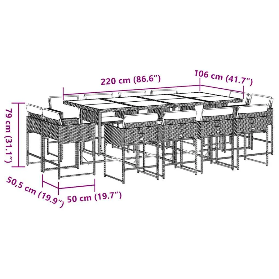 Ensemble à manger de jardin et coussins 13 pcs gris clair rotin - 8