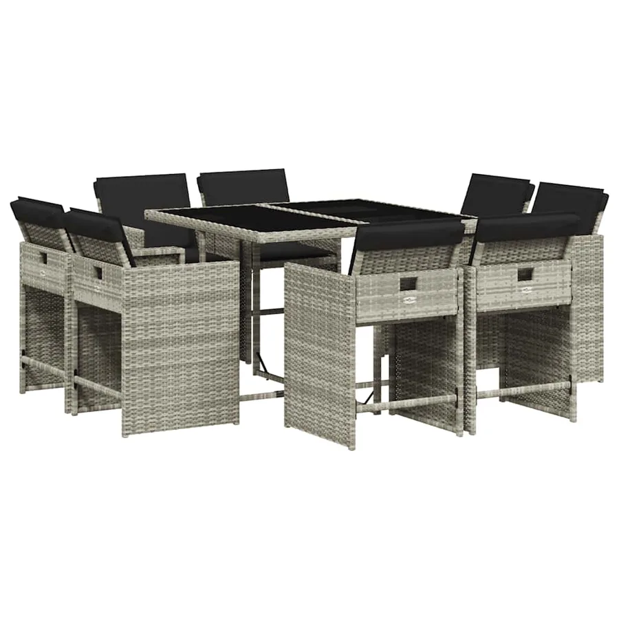 Ensemble à manger de jardin et coussins 9 pcs gris clair rotin - 2