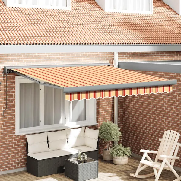 Auvent rétractable jaune et blanc 3x2,5 m tissu et aluminium