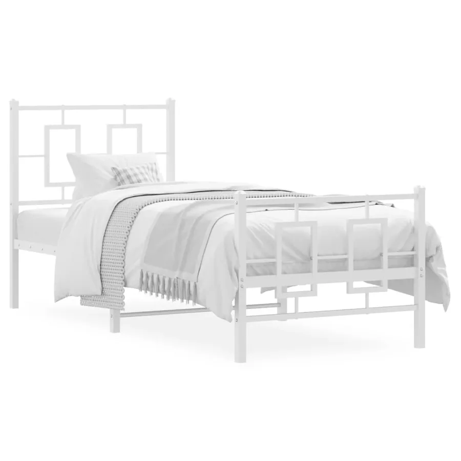 Cadre de lit métal sans matelas avec pied de lit blanc 80x200cm - 2