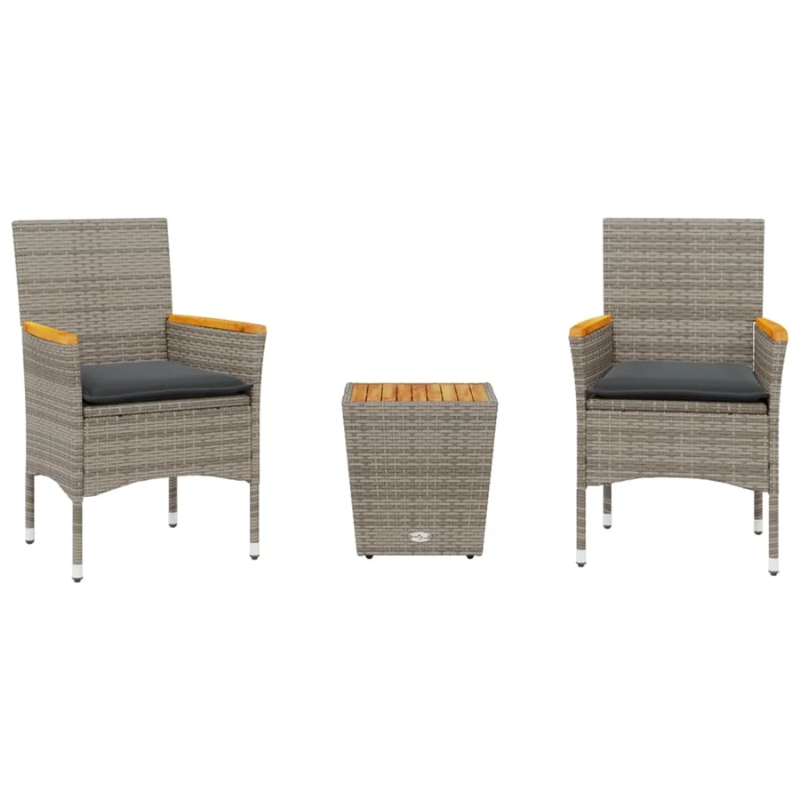 Ensemble de bistro avec coussins 3 pcs gris rotin et verre - 2