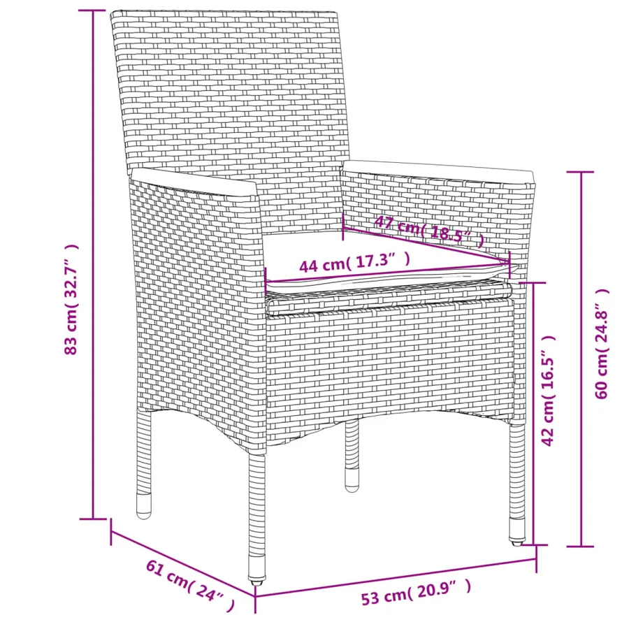Ensemble de bistro avec coussins 3 pcs gris rotin et verre - 8