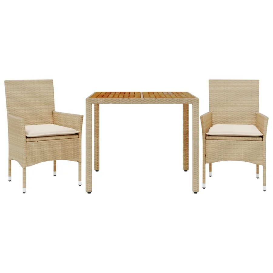 Ensemble à manger de jardin et coussins 3pcs beige rotin acacia - 2