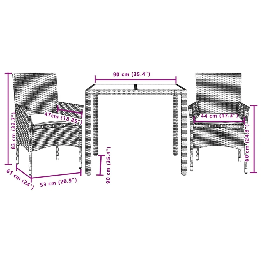 Ensemble à manger de jardin et coussins 3pcs beige rotin acacia - 7