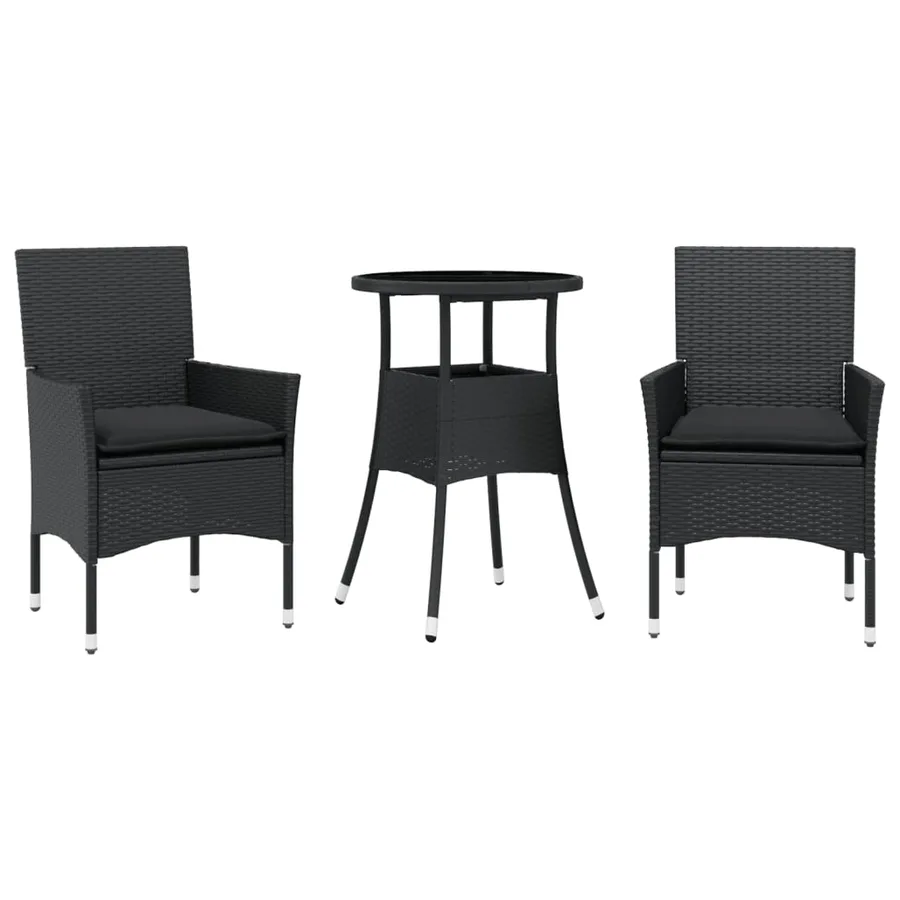 Ensemble à manger de jardin et coussins 3 pcs noir rotin verre - 2