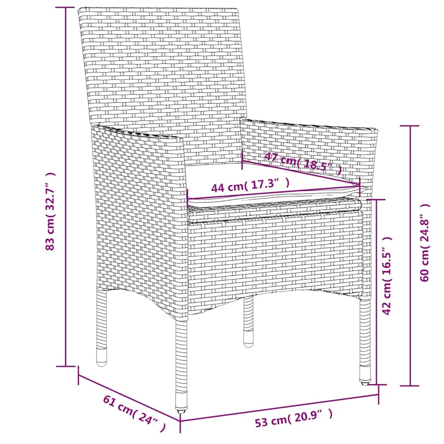 Chaises de jardin avec coussins lot de 2 noir résine tressée - 10