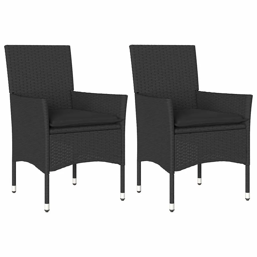 Chaises de jardin avec coussins lot de 2 noir résine tressée - 2