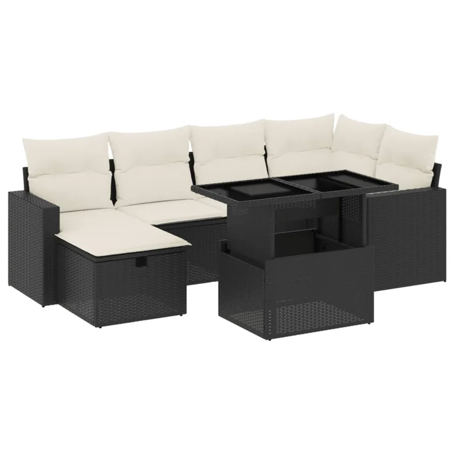 Salon de jardin 7 pcs avec coussins noir résine tressée 62 x 62 x 69 cm - 63,9 kg - 2
