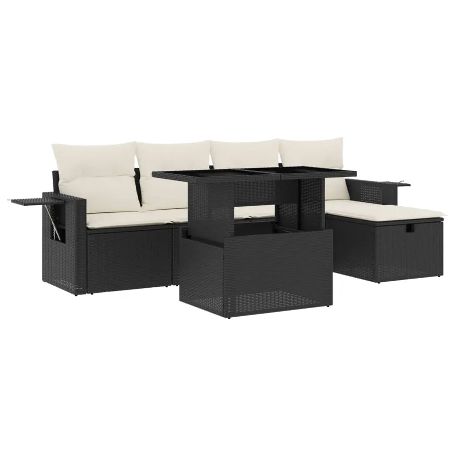 Salon de jardin 6 pcs avec coussins noir résine tressée - 2
