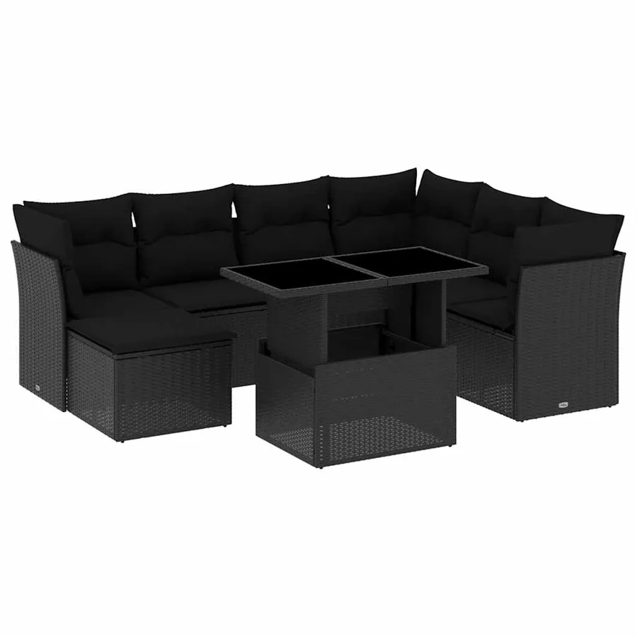 Salon de jardin 8 pcs avec coussins noir résine tressée - 2