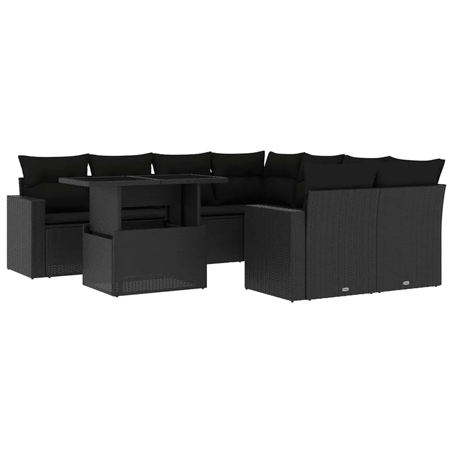 Salon de jardin 9 pcs avec coussins noir résine tressée - 2