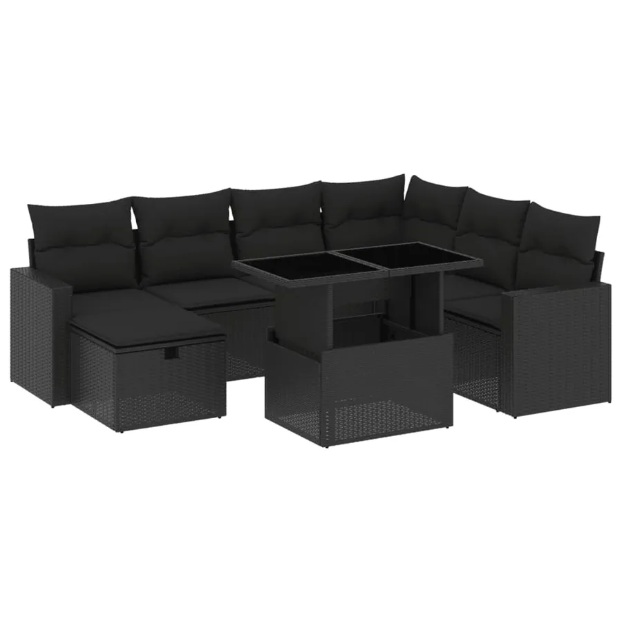 Salon de jardin 8 pcs avec coussins noir résine tressée - 2
