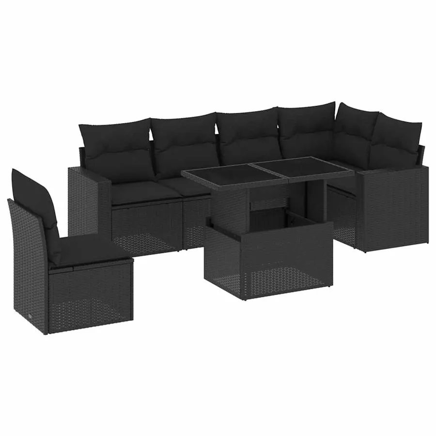 Salon de jardin 7 pcs avec coussins noir résine tressée 62 x 62 x 69 cm - 62,9 kg - 2