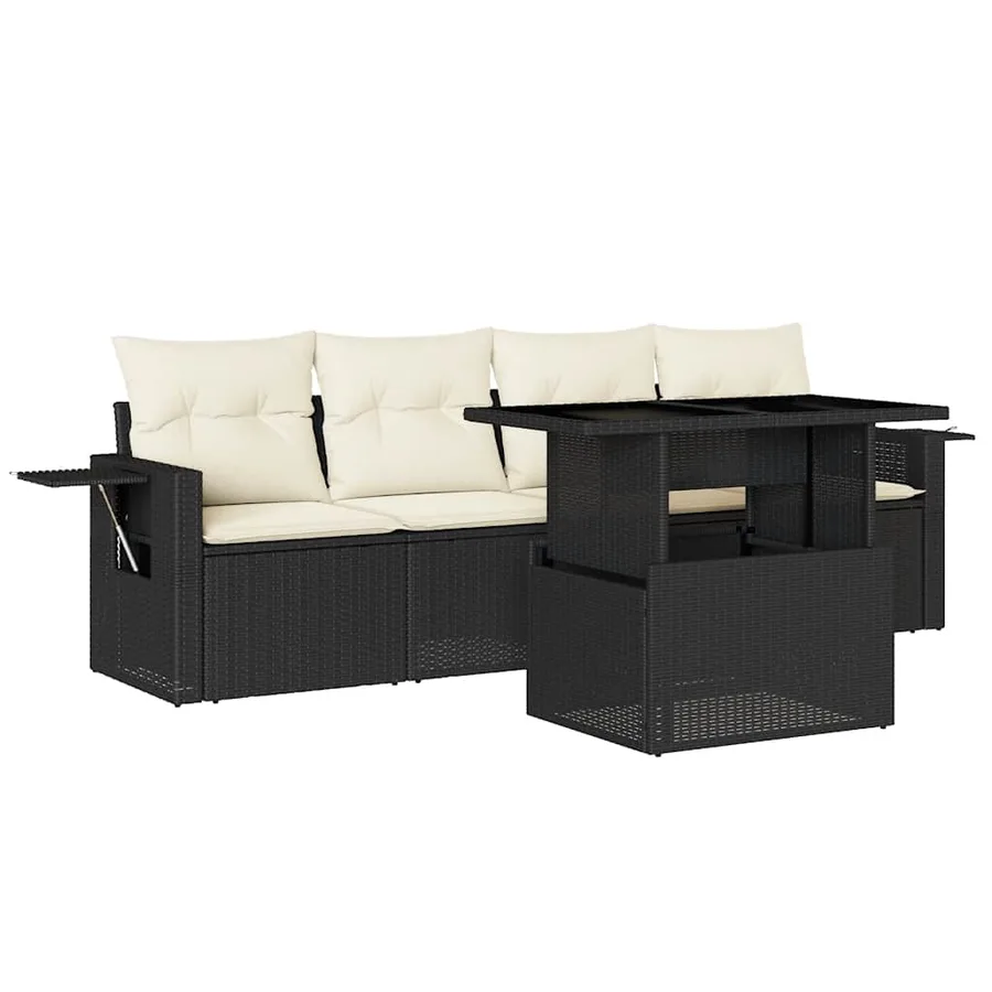 Salon de jardin 5 pcs avec coussins noir résine tressée - 2