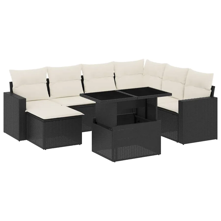 Salon de jardin 8 pcs avec coussins noir résine tressée - 2
