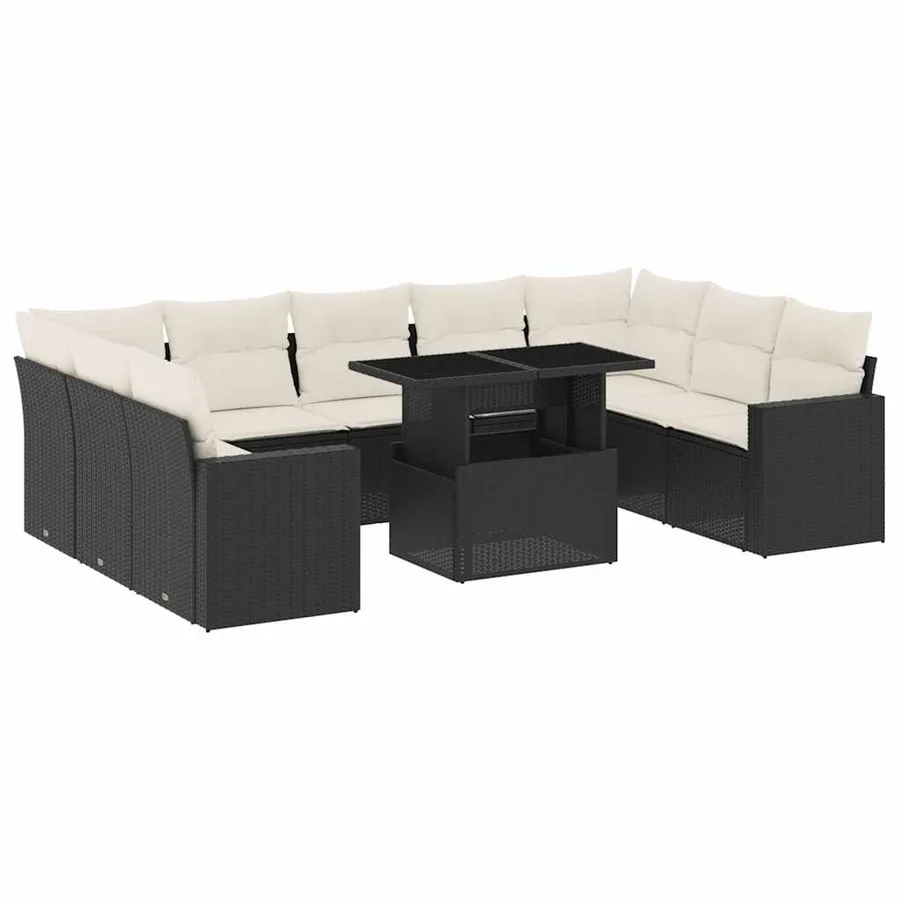 Salon de jardin 10 pcs avec coussins noir résine tressée - 2