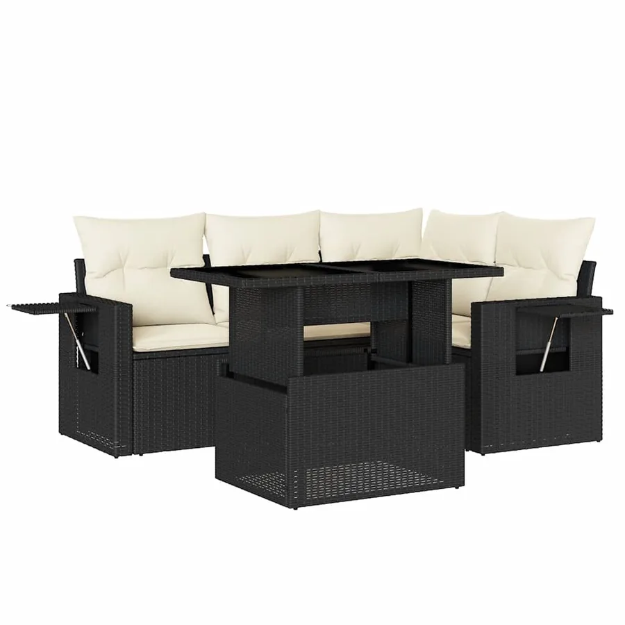 Salon de jardin 5 pcs avec coussins noir résine tressée - 2