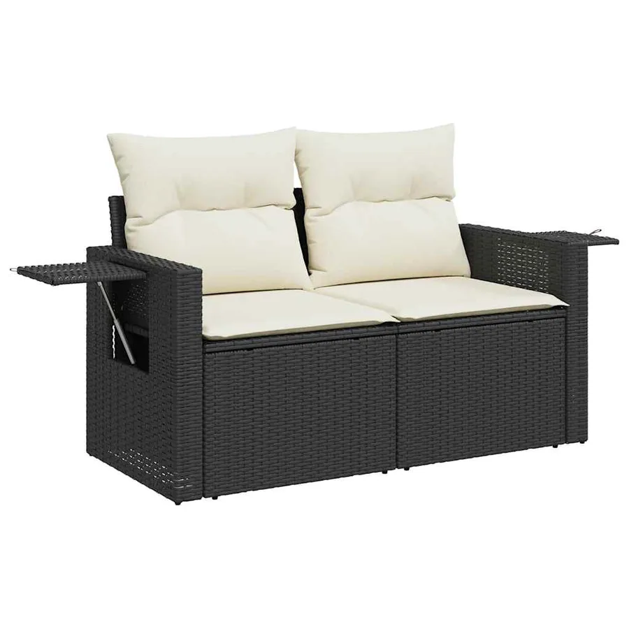 Salon de jardin 5 pcs avec coussins noir résine tressée - 3