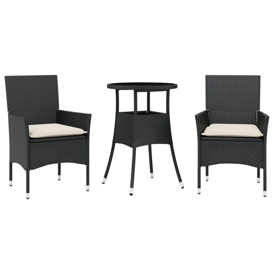Ensemble à manger de jardin et coussins 3 pcs noir rotin verre - 2