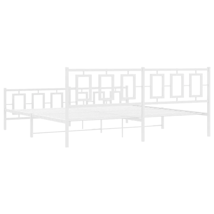 Cadre de lit métal sans matelas et pied de lit blanc 200x200 cm - 7