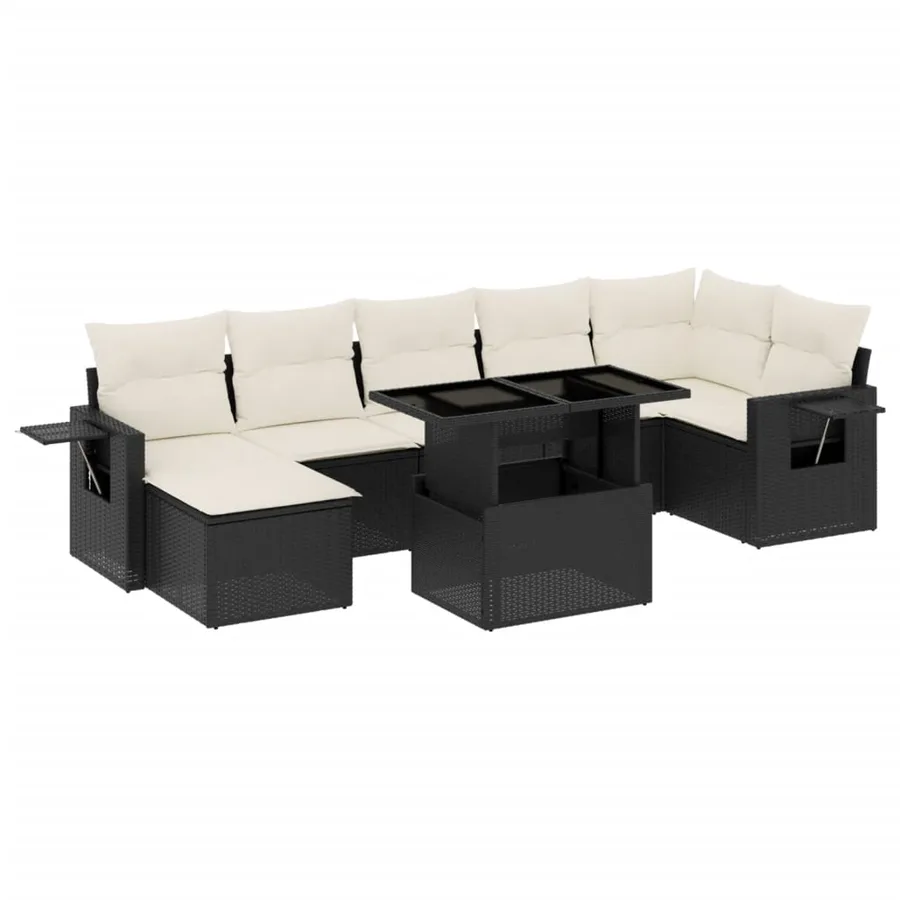 Salon de jardin 8 pcs avec coussins noir résine tressée - 2