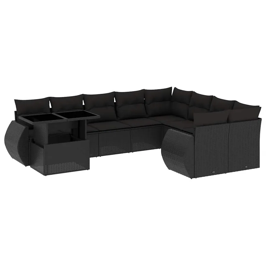 Salon de jardin 10 pcs avec coussins noir résine tressée - 2