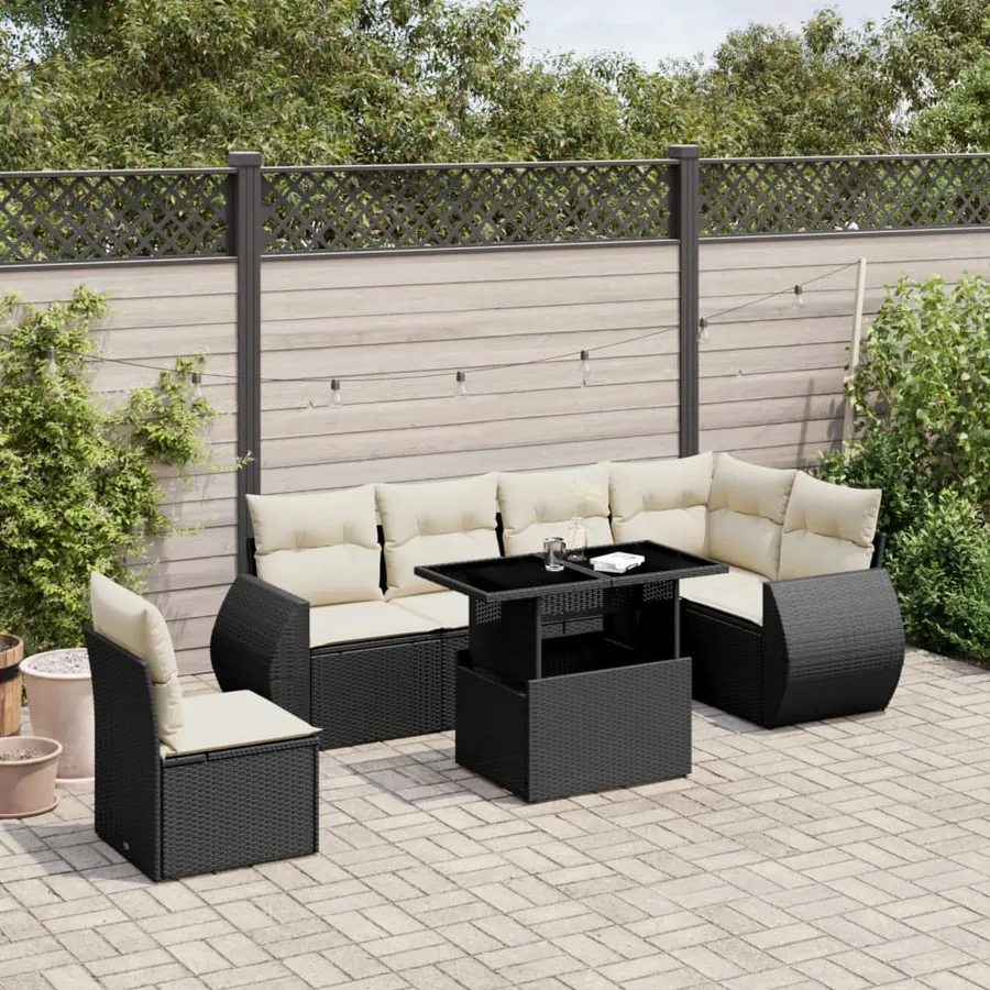 Salon de jardin 7 pcs avec coussins noir résine tressée 62 x 62 x 69 cm - 64,2 kg