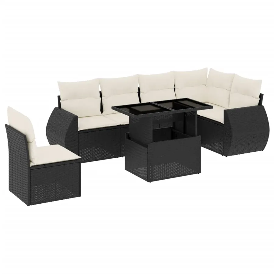 Salon de jardin 7 pcs avec coussins noir résine tressée 62 x 62 x 69 cm - 64,2 kg - 2