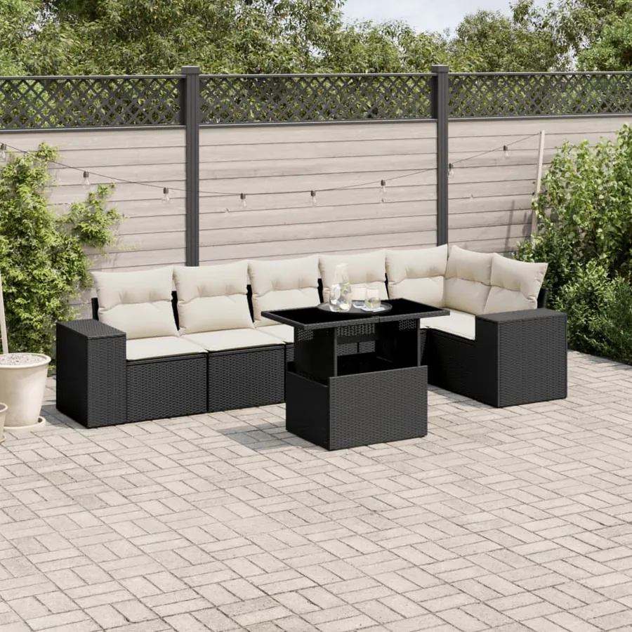 Salon de jardin 7 pcs avec coussins noir résine tressée 62 x 62 x 69 cm - 66,4 kg
