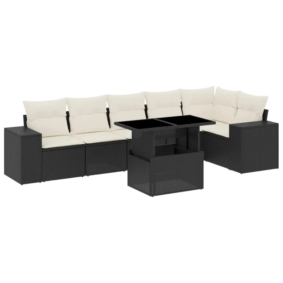 Salon de jardin 7 pcs avec coussins noir résine tressée 62 x 62 x 69 cm - 66,4 kg - 2