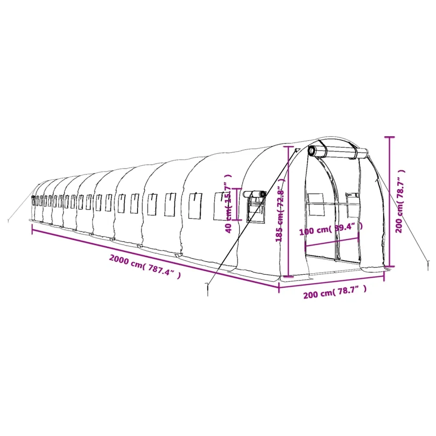 Serre avec cadre en acier blanc 40 m² 20x2x2 m - 12