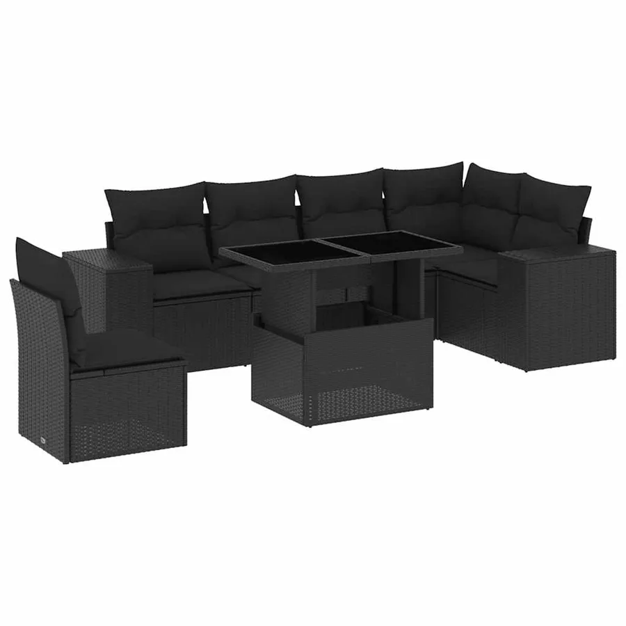 Salon de jardin 7 pcs avec coussins noir résine tressée 62 x 62 x 69 cm - 66,5 kg - 2
