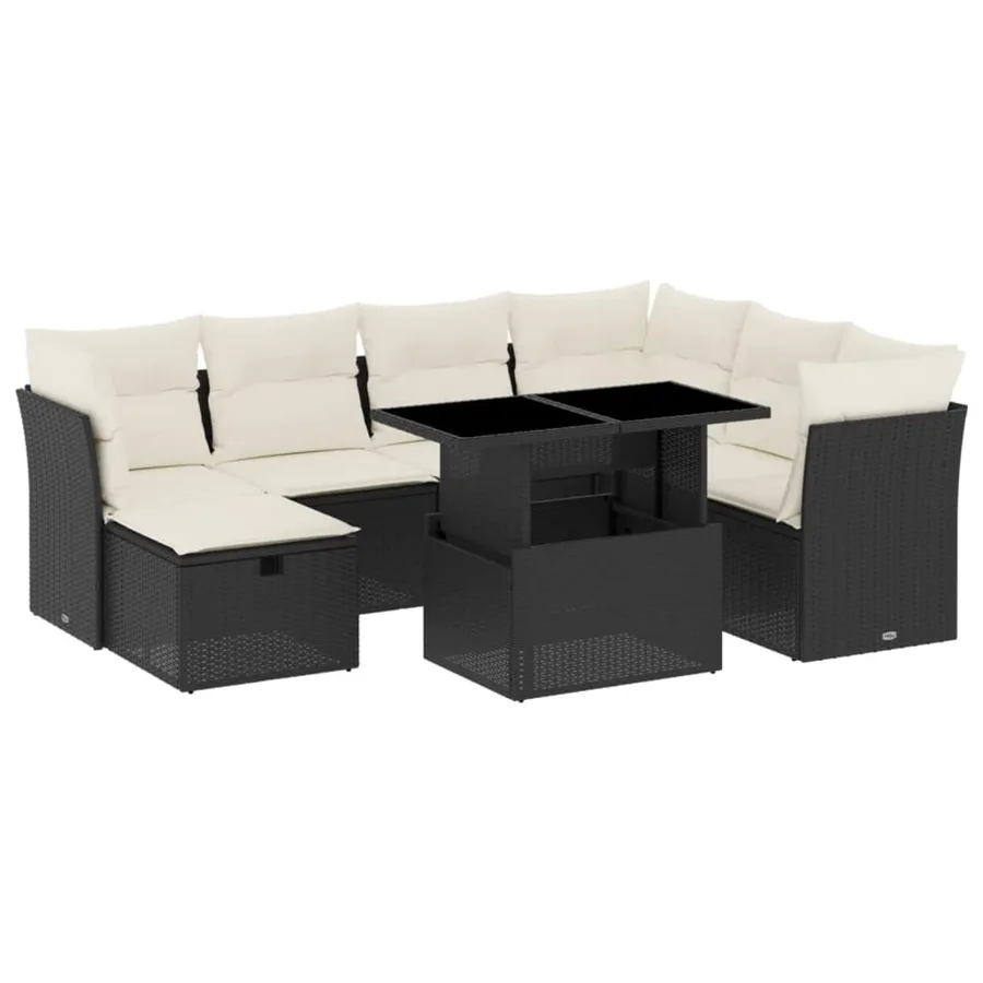 Salon de jardin 8 pcs avec coussins noir résine tressée - 2