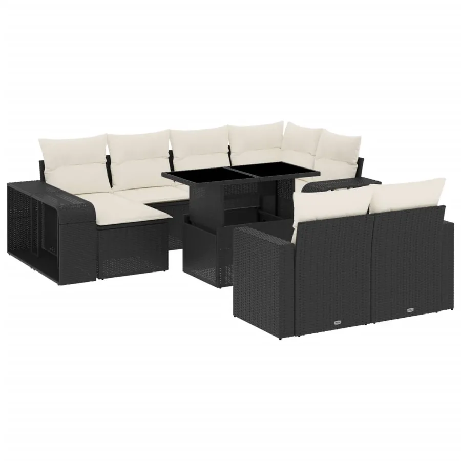 Salon de jardin 11 pcs avec coussins noir résine tressée - 2