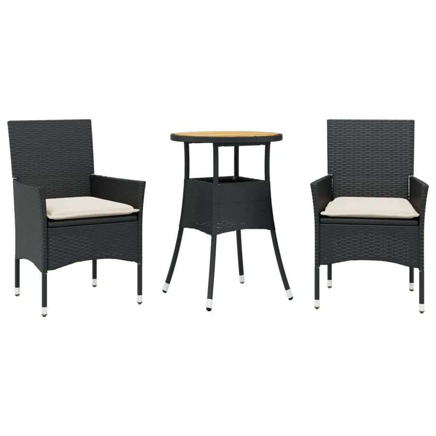 Ensemble à manger de jardin et coussins 3 pcs noir rotin acacia - 2