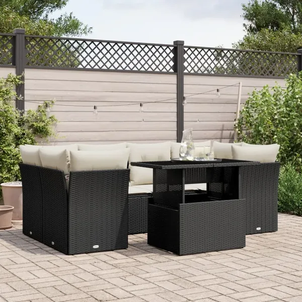 Salon de jardin 7 pcs avec coussins noir résine tressée 62 x 62 x 69 cm - 67,8 kg