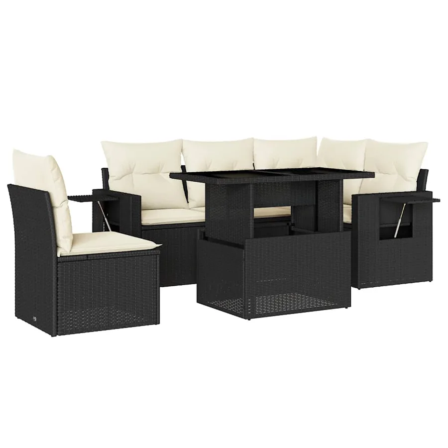 Salon de jardin 6 pcs avec coussins noir résine tressée - 2