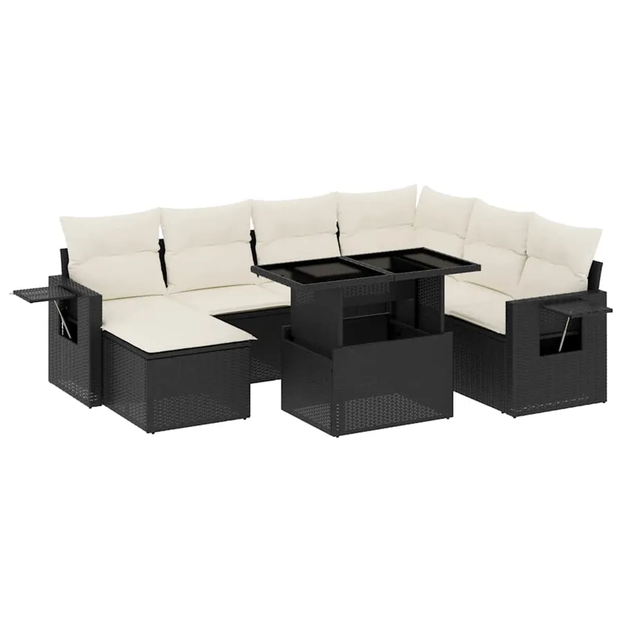 Salon de jardin 9 pcs avec coussins noir résine tressée - 2