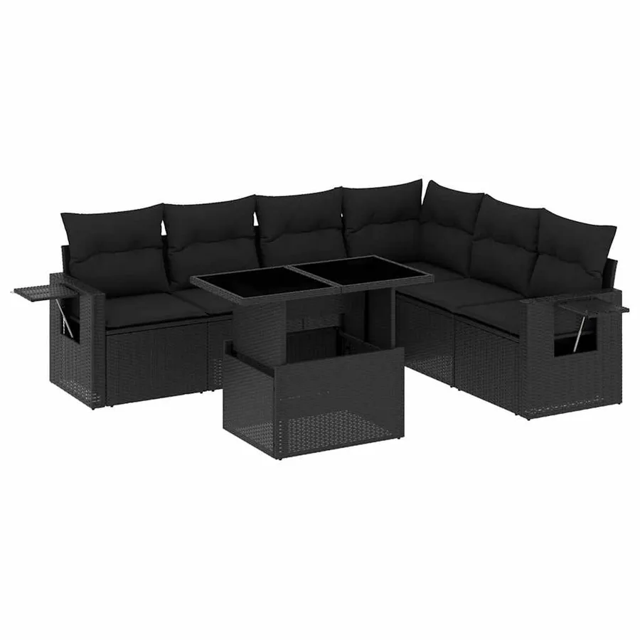 Salon de jardin 7 pcs avec coussins noir résine tressée 62 x 62 x 69 cm - 64,3 kg - 2