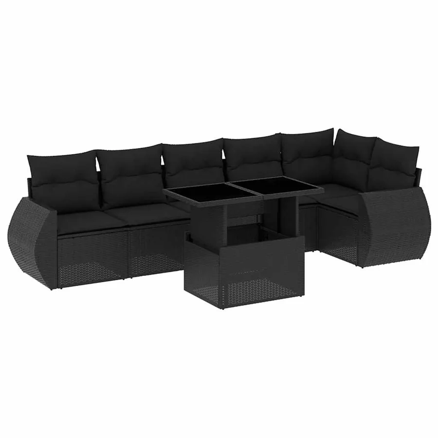Salon de jardin 7 pcs avec coussins noir résine tressée 62 x 62 x 69 cm - 63,7 kg - 2