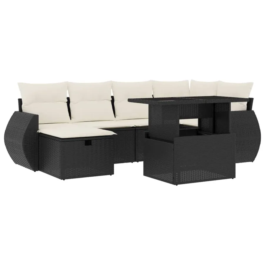 Salon de jardin 7 pcs avec coussins noir résine tressée 62 x 62 x 69 cm - 64,7 kg - 2